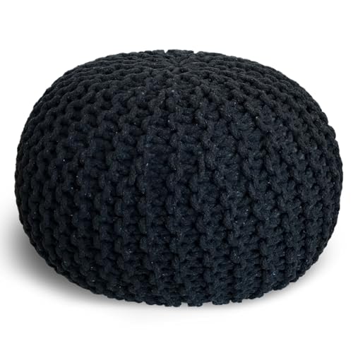 casamia Pouf Ø 55 o. 45 cm Sitzpouf Strickhocker Sitzpouf Bodenkissen nachhaltig Grobstrick Optik Größe ø 45 cm, Farbe schwarz von casamia