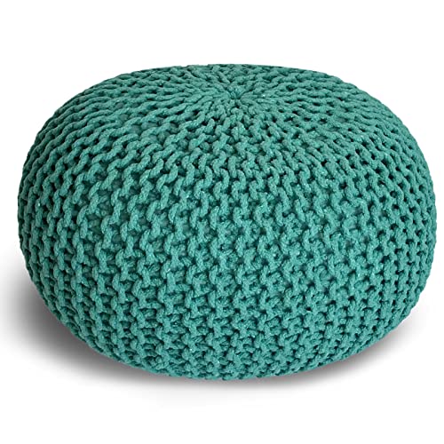 casamia Pouf Ø 55 o. 45 cm Sitzpouf Strickhocker Sitzpouf Bodenkissen nachhaltig Grobstrick Optik Größe ø 45 cm, Farbe türkis von casamia