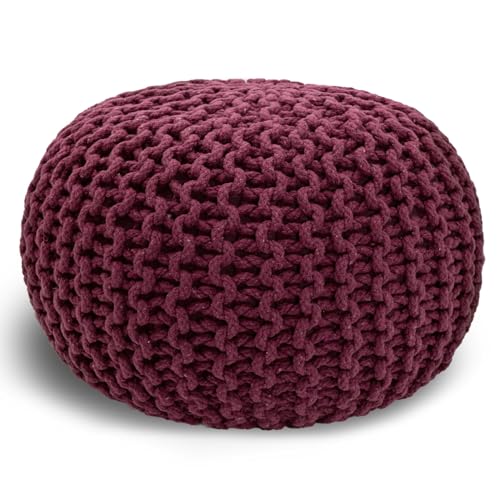 casamia Pouf Ø 55 o. 45 cm Sitzpouf Strickhocker Sitzpouf Bodenkissen nachhaltig Grobstrick Optik Größe ø 55 cm, Farbe Bordeaux von casamia