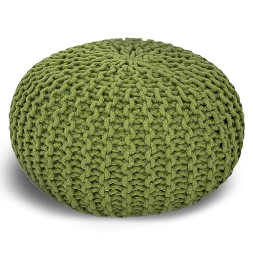 casamia Pouf Ø 55 o. 45 cm Sitzpouf Strickhocker Sitzpouf Bodenkissen nachhaltig Grobstrick Optik Größe ø 55 cm, Farbe grün von casamia