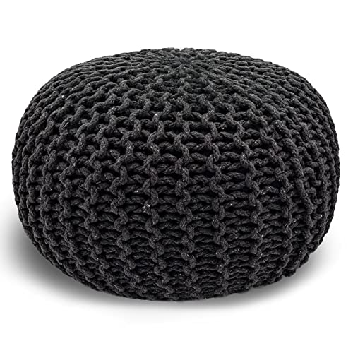 casamia Pouf Ø 55 o. 45 cm Sitzpouf Strickhocker Sitzpouf Bodenkissen nachhaltig Grobstrick Optik Größe ø 55 cm, Farbe steingrau von casamia