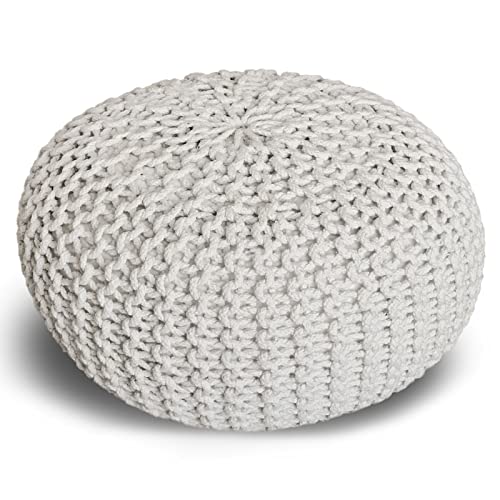 casamia Pouf Ø 55 o. 45 cm Sitzpouf Strickhocker Sitzpouf Bodenkissen nachhaltig Grobstrick Optik Größe ø 55 cm, Farbe weiß von casamia