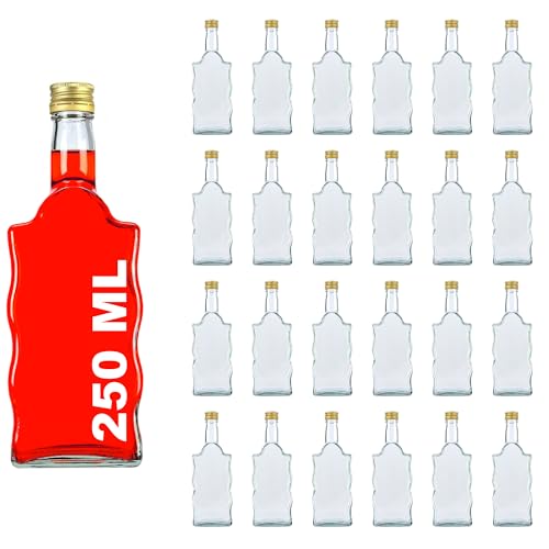 casavetro 24 Leere kleine Wart Glasflaschen mit Golden Schraubverschluss 250 ml zum selbst befüllen als Saftflaschen, Sirupflaschen, Likörflaschen 0,25 Liter mit Verschluss (24 x 250ml) von casavetro