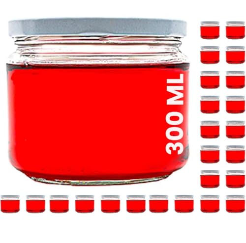 casavetro 24 x 67, 105, 210, 300, 400 ml Vorratsgläser mit to Verschluss Deckelfarbe Weiss Rundgläser Einmachgläser Marmeladengläser Honig, Gläser(24 x 300 ml) von casavetro