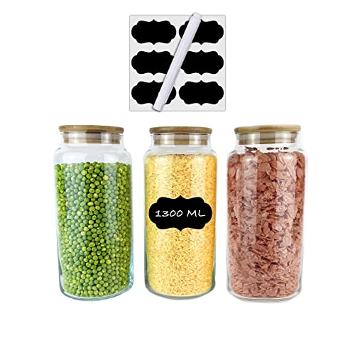 casavetro 3 x 1300 ml kleine Vorratsgläser Set Vorratsdose Glasdosen Bambus (3 x 1300 ml) von casavetro