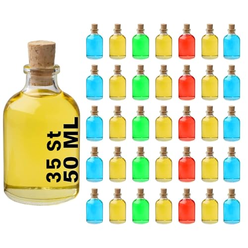 casavetro 50 ml mini Glasflaschen mit Korken 35 st, kleine Flaschen zum befüllen Mini-TR Glasflasche klar Likörflaschen (35 x 50 ml) von casavetro