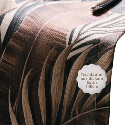CASAVIVA - Tischläufer aus dickem, extra weichem Satin - Wasserabweisender, leicht zu bügelnder, fleckenabweisender Tischläufer - Moderner Tischläufer BLÄTTER WARME TÖNE - 40x140 cm von casaviva