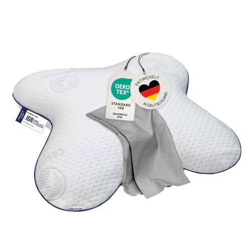 Ergonomisches Schmetterlingskissen für Seitenschläfer aus Memoryschaum. Orthopädisches Memory Foam Seitenschläferkissen. Nackenkissen zur Entspannung der Halswirbelsäule, 56x48 cm, mit grauem Bezug von casimum