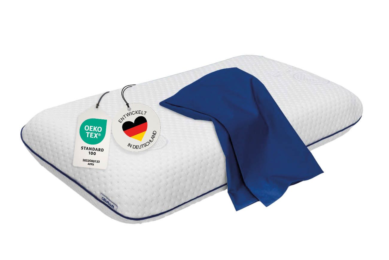 Nackenstützkissen Comfort, casimum, Füllung: Memory Foam, Bezug: Blau, Ergonomisches Nackenkissen, HWS Kopfkissen, 70x40 cm, mit blauem Bezug von casimum