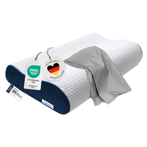 casimum Orthopädisches Nackenstützkissen Memory Foam - Höhenverstellbares Nackenkissen entlastet Kopf & HWS - Schlafkissen gegen Nackenschmerzen 60x30cm, inklusive Kissenbezug in grau, mittelfest von casimum