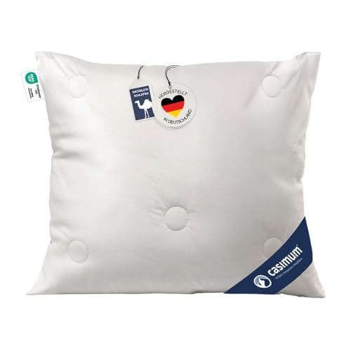 casimum 3-Kammer-Kissen, Kopfkissen 80x80 cm, 100% Kamelflaum (Außen), stützender Federnkern zur Druckentlastung, allergikerfreundlich, für Rücken- und Seitenschläfer von casimum