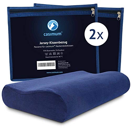 casimum Jersey Kissenbezug aus Baumwolle für Nackenstützkissen mit Reißverschluss - Abnehmbarer Schonbezug Kopfkissen 60x30 cm, blau, 2-Pack von casimum