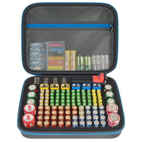 Batterie Aufbewahrungsbox Box, Batteriekasten Koffer mit Batterietester BT-168, Batterie Organizer Hält 136+ Batterien AA AAA C D Cell 9V 3V Lithium - Grau(Nur Fall) von casmilee