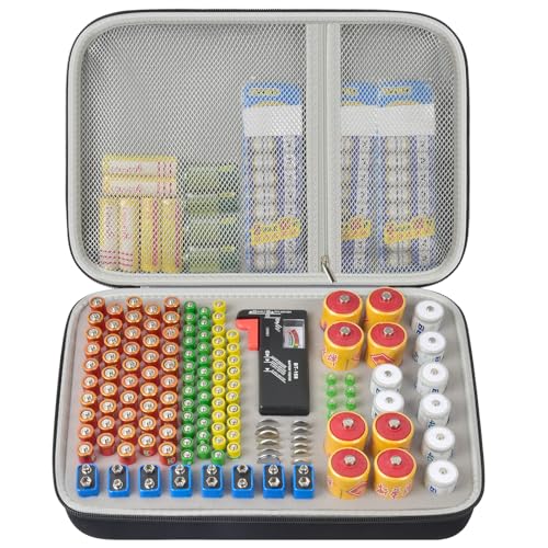 Batterie Aufbewahrungsbox Box, Batteriekasten Koffer mit Batterietester BT-168, Batterie Organizer Hält 140+ Batterien AA AAA C D Cell 9V 3V Lithium LR44 CR2 CR1632 CR2032 - Gelb-Nur Fall von casmilee