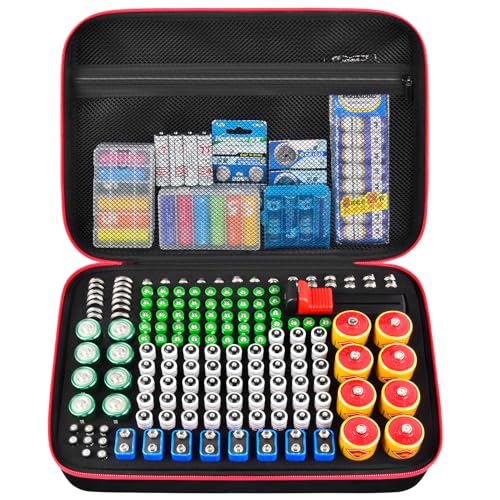 Batterie Aufbewahrungsbox Box, Batteriekasten Koffer mit Batterietester BT-168, Batterie Organizer Hält 161+ Batterien AA AAA C D Cell 9V 3V Lithium LR44 CR2 CR1632 CR2032 - Schwarz -Nur Fall von casmilee