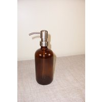 Glas 16 Unzen Oz Flasche Seifenspender Badezimmer Küche Pumpe Braun Metall Shampoo Spray Wiederbefüllbar Behälter Wiederverwenden von cassieschmidt