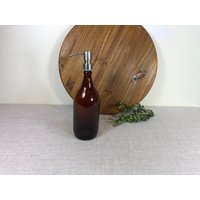 Vintage 32 Unze Bier Bernstein Flasche Seifenspender Badezimmer Küche Pumpe Braun Glas Metall Wiederverwendbar Bar Nachfüllen von cassieschmidt