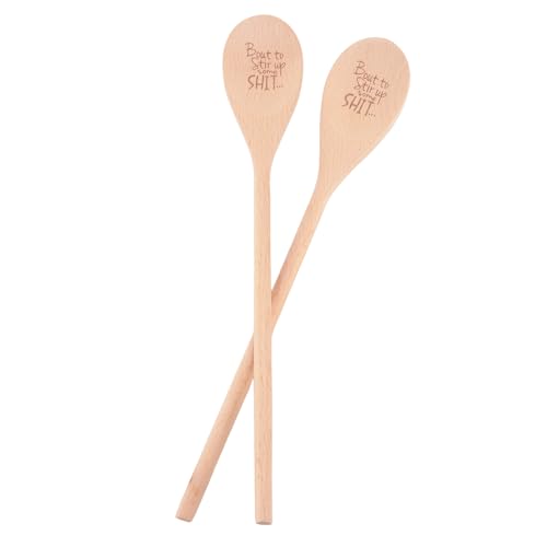 casstaly 2 x lustige Löffel mit Gravur "Bout to Stir Up Some Shit", Holzlöffel, einfach zu bedienen, Holzfarbe casstaly 2 x lustige Löffel mit Gravur "Bout to Stir Up Some Shit", Holzlöffel, einfach zu bedienen, Holzfarbe von casstaly