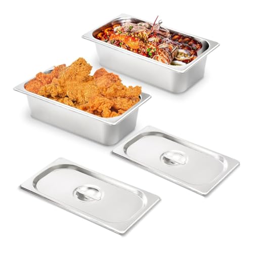 casstaly Dampftischpfanne mit Deckel, 1/3 Größe, 10,2 cm tief, Edelstahl, Hotelpfannen, Anti-Stau-Pfannen für die Küche, 2 Stück casstaly Dampftischpfanne mit Deckel, 1/3 Größe, 10,2 cm tief, Edelstahl, Hotelpfannen, Anti-Stau-Pfannen für die Küche, 2 Stück von casstaly