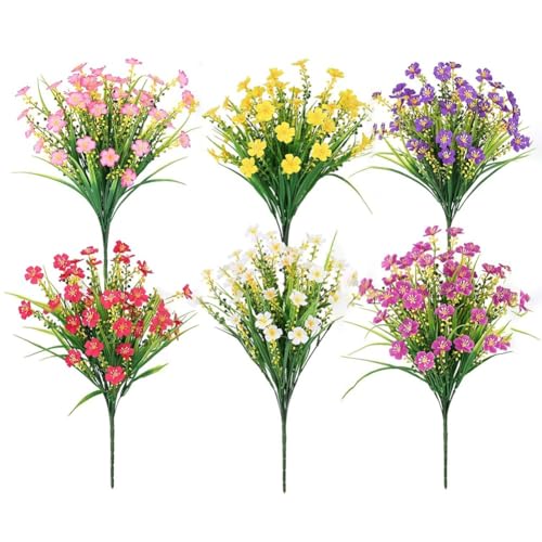 casstaly Für den Außenbereich, 6 Bündel künstliche Pflanzen, künstliche Blumen, UV-Kunstpflanzen, für den Außenbereich, einfache Installation von casstaly