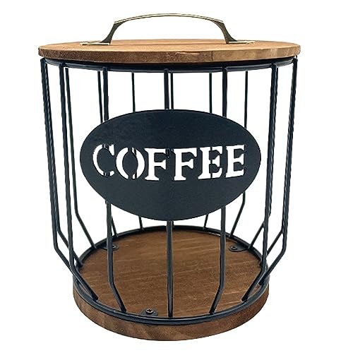 casstaly Kaffeehalter mit Holzdeckel, große Kapazität, Kaffee-Aufbewahrungsbehälter, runder Kaffeehalter für Theke, wiederverwendbar, einfach zu bedienen, Schwarz von casstaly