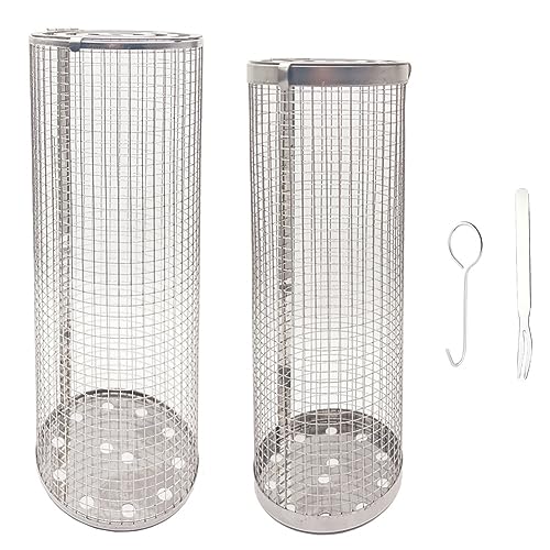 casstaly Rolling Grilling Baskets BBQ Basket for Outdoor Grill Bbq Large Stainless Steel Mesh Net Tube Round Cage Wire Barbecue Cylinder von casstaly