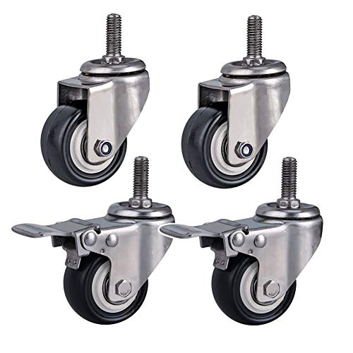 4 Möbelrollen 2 Zoll Gewinde M8 / M10 / M12 Leise Schwerlast Lenkrollen Mit Bremse Edelstahlhalterung Universal- Schwenken Industriell Wagen Transportrollen 250 Kg Doppellager -Schraube von castors