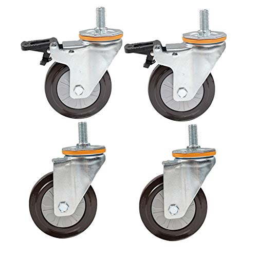 castors 4 Schwerlastrollen M14 Gewinde M16 Stielrollen Gummi Leise Universal Schwenken 400kg Wagen Industriell Transportrad Mit Bremse Zum Speisewagen Mechanisch Möbel -Schraube 100mm von castors