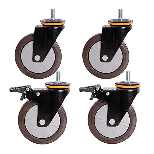 4 Stück Hochleistungsrollen 5 Zoll 125mm Lenkrollen Industriell Rollen Transportieren M12 Gewinde Universal Schwenken Leise Gummi Möbelrollen Mit Bremse Zum Wagen Werkbank - - 480 Kg Last von castors