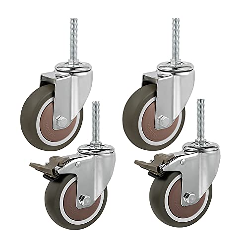 Gewinde M12 × 60 Mm Stielrollen Schwerlastrollen Mit Bremse 3 Zoll / 4 Zoll 400 Kg Industriell Universal- Schwenken Wagen Transportrollen Gerüst Lenkrollen Doppellager 4 Packungen -Schraube von castors