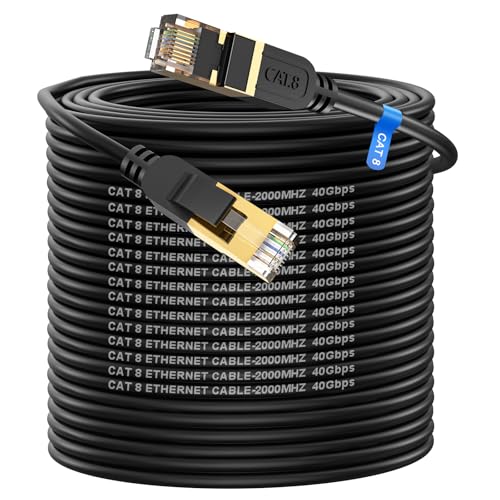 Cat 8 100m Verlegekabel Netzwerkkabel CAT8.1 High Speed Robustes 26AWG LAN Kabel 40Gbps 2000MHz Übertragungsgeschwindigkeit Ethernet cable mit RJ45 Stecker Vergoldet/Internet Kabel-Schwarz Cat 8 100m Verlegekabel Netzwerkkabel CAT8.1 High Speed Robustes 26AWG LAN Kabel 40Gbps 2000MHz Übertragungsgeschwindigkeit Ethernet cable mit RJ45 Stecker Vergoldet/Internet Kabel-Schwarz von cat gruciso