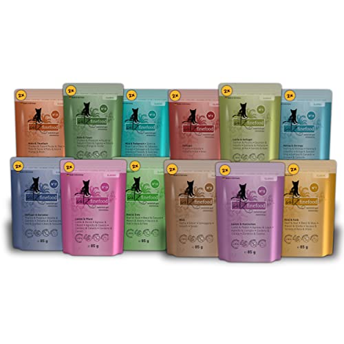 catz finefood Classic Collection Mix-Paket Katzenfutter nass - Feinkost Nassfutter für Ihre Katze ohne Getreide und Zucker mit hohem Fleischanteil, 24 x 85g Beutel catz finefood Classic Collection Mix-Paket Katzenfutter nass - Feinkost Nassfutter für Ihre Katze ohne Getreide und Zucker mit hohem Fleischanteil, 24 x 85g Beutel von catz finefood