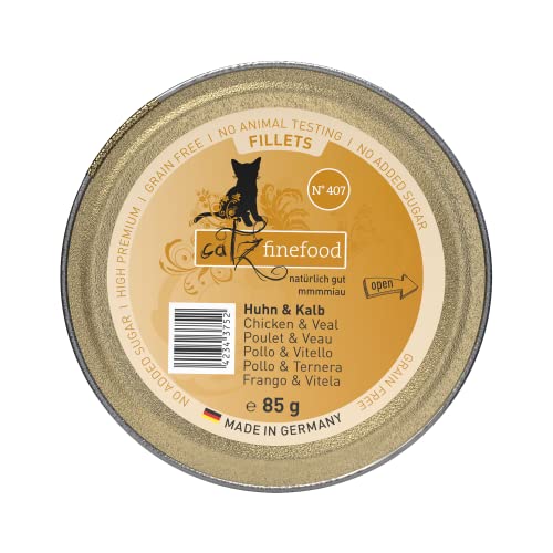 catz finefood Katzenfutter nass feine Filets No. 407 Huhn & Kalb in Jelly - getreidefreies Nassfutter für Ihre Katze ohne Zucker - Katzennassfutter vom Feinste in Gelee, 85 g (12 er Pack) catz finefood Katzenfutter nass feine Filets No. 407 Huhn & Kalb in Jelly - getreidefreies Nassfutter für Ihre Katze ohne Zucker - Katzennassfutter vom Feinste in Gelee, 85 g (12 er Pack) von catz finefood