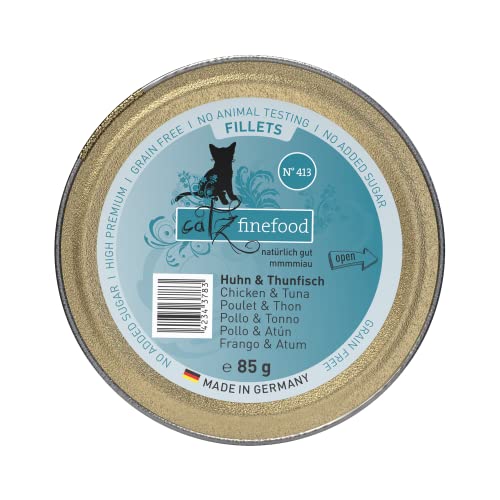 catz finefood Katzenfutter nass feine Filets No. 413 Huhn & Thunfisch in Jelly - getreidefreies Nassfutter für Ihre Katze ohne Zucker - Katzennassfutter vom Feinste in Gelee, 85 g (12 er Pack) catz finefood Katzenfutter nass feine Filets No. 413 Huhn & Thunfisch in Jelly - getreidefreies Nassfutter für Ihre Katze ohne Zucker - Katzennassfutter vom Feinste in Gelee, 85 g (12 er Pack) von catz finefood