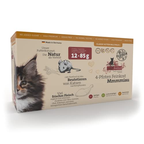 Chewies catz finefood Kitten Multipack I Katzenfutter nass - Feinkost Kitten Nassfutter für Junge Katzen ohne Getreide und Zucker mit hohem Fleischanteil, 12 x 85g Beutel von Chewies