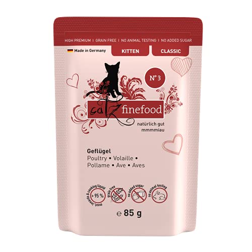 catz finefood Kitten N 3 Geflügel Katzenfutter nass - Feinkost Kitten Nassfutter für junge Katzen ohne Getreide und Zucker mit hohem Fleischanteil, 16 x 85g Beutel von Chewies