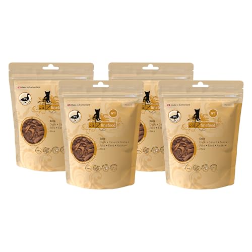 catz finefood Meatz Katzen Leckerlies Ente No. 7 - knusprig gegrillte Streifen aus Entenfleisch - mit Aloe Vera für die Darmflora - Katzensnack ohne Zucker, getreidefrei (4 x 45g) von catz finefood