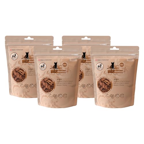catz finefood Meatz Katzen Leckerlies Hirsch No. 9 - knusprige Streifen aus Hirschfleisch - gegrillt und getrocknet - Katzensnack ohne Zucker, getreidefrei (4 x 45g) von catz finefood