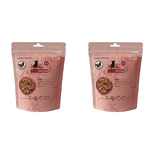 catz finefood Meatz Katzen Leckerlies Huhn N° 3 - knusprige Fleischstreifen, gegrilltes Hühnerfleisch mit Biotin für gänzendes Fell - Katzensnack ohne Zucker, getreidefrei, 45g (Packung mit 2) von catz finefood