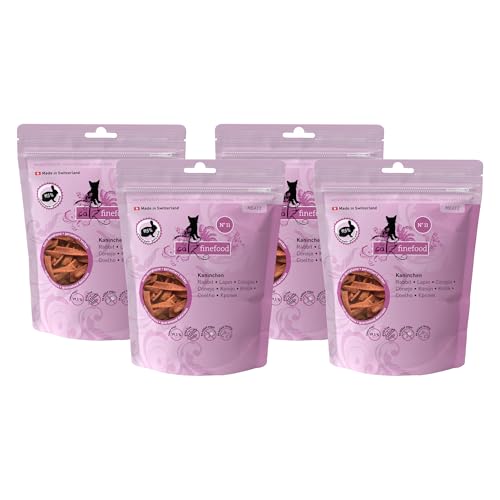 catz finefood Meatz Katzen Leckerlies Kaninchen No. 11 - knusprige Streifen aus Kaninchenfleisch - gegrillt und getrocknet - Katzensnack ohne Zucker, getreidefrei (4 x 45g) von catz finefood