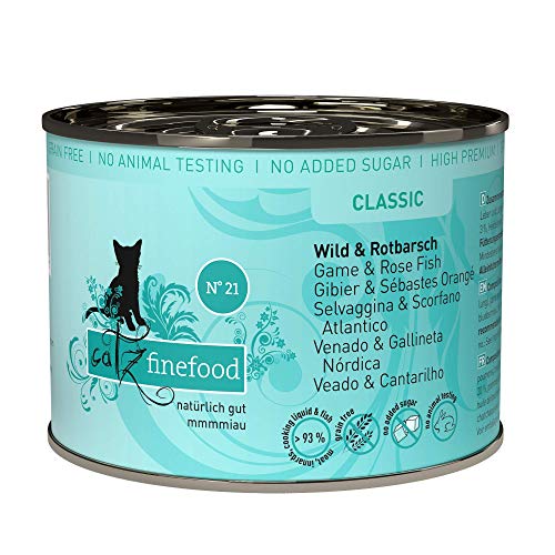 catz finefood N° 21 Wild & Rotbarsch Feinkost Katzenfutter nass, verfeinert mit Kartoffel & Heidelbeere, 6 x 200g Dosen von catz finefood