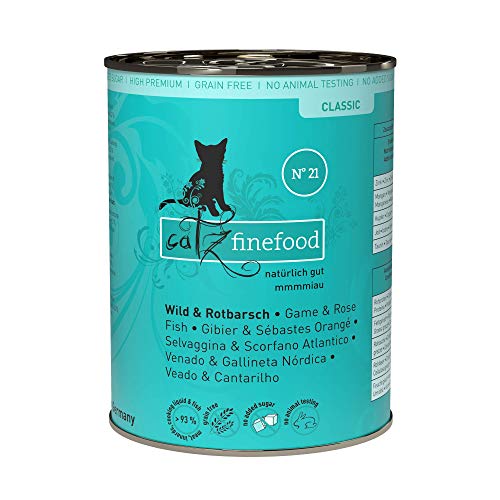 catz finefood N° 21 Wild & Rotbarsch Feinkost Katzenfutter nass, verfeinert mit Kartoffel & Heidelbeere, 6 x 400g Dosen von catz finefood