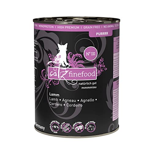 catz finefood Purrrr Lamm Monoprotein Katzenfutter nass N° 111, für ernährungssensible Katzen, 70% Fleischanteil, 6 x 400 g Dose catz finefood Purrrr Lamm Monoprotein Katzenfutter nass N° 111, für ernährungssensible Katzen, 70% Fleischanteil, 6 x 400 g Dose von catz finefood