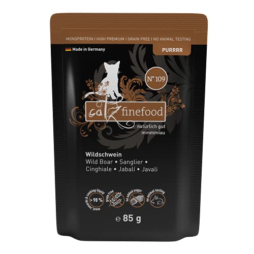 catz finefood Purrrr Wildchwein Monoprotein Katzenfutter nass N° 109, für ernährungssensible Katzen, 70% Fleischanteil, 16 x 85g Beutel catz finefood Purrrr Wildchwein Monoprotein Katzenfutter nass N° 109, für ernährungssensible Katzen, 70% Fleischanteil, 16 x 85g Beutel von catz finefood