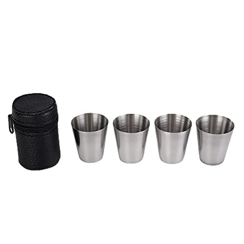 ccHuDE 4 Stück 28 ml Edelstahl Schnapsbecher Metall Trinkgefäß Whiskey Becher mit PU-Leder Tragetasche für Outdoor Camping ccHuDE 4 Stück 28 ml Edelstahl Schnapsbecher Metall Trinkgefäß Whiskey Becher mit PU-Leder Tragetasche für Outdoor Camping von ccHuDE