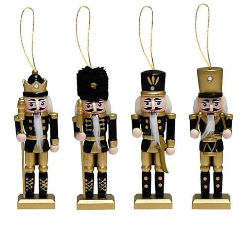 Wooden Holiday Figurine Nutcracker, Decorative Nutcracker Decoration, Classic Vintage Nutcracker Ornaments, Unique Black and Gold Nutcrackers 5.12" Door, Window Sill, Christmas Tree (1 Set) von ccuzs