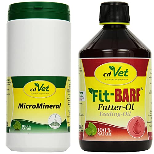 cdVet MicroMineral Hund & Katze 1000g - Nahrungsergänzung für Haustiere mit Mineralstoffen und Spurenelementen wie Magnesium und Calcium sowie Vitaminen & Fit-Barf Futter-Öl für Hunde & Katzen 500ml von cdVet