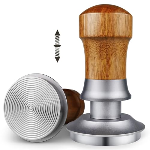 ceelatti Tamper 51mm, 30lbs Druckregulierend Calibrated Espresso Tamper, Federbelastet Anpressdruck Kaffee Tamper für DeLonghi 51mm Siebträger, Walnuss Holzgriff, 304 Edelstahl Basis, Silber von ceelatti