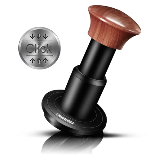 ceelatti Tamper 54mm, 30lbs Konstantdruck Druckregulierend Fundierte Rückmeldung Espresso Tamper für Sage Barista Express Pro 54mm Siebträger, 3-Feder Kaffee Tamper, Holzgriff, Edelstahl Riffelboden von ceelatti