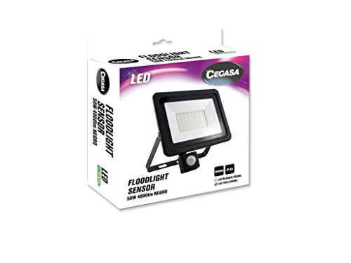 cegasa Floodlight LED-Sensor, 50 W, 4.000 lm, 6.500, Standard, Schwarz von cegasa
